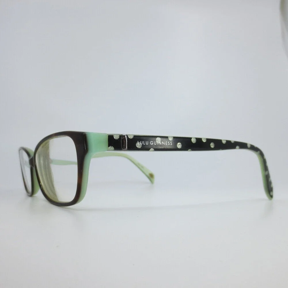 Lulu Guinness LG65 TOR Tortoise Mint Green Polka Dot Eyeglasses Frames 52-14-135